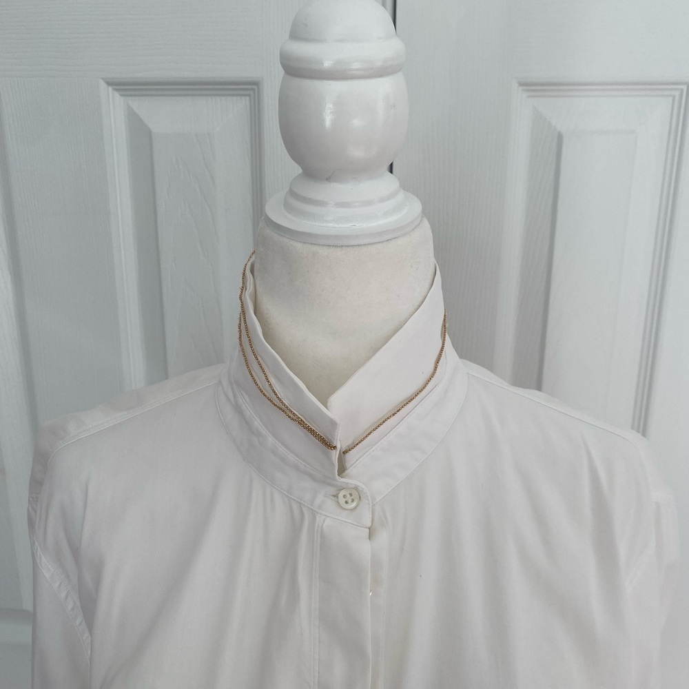 Brunello Cucinelli- white Button Down With High Collar and Gold Trim - Picture 3 of 11